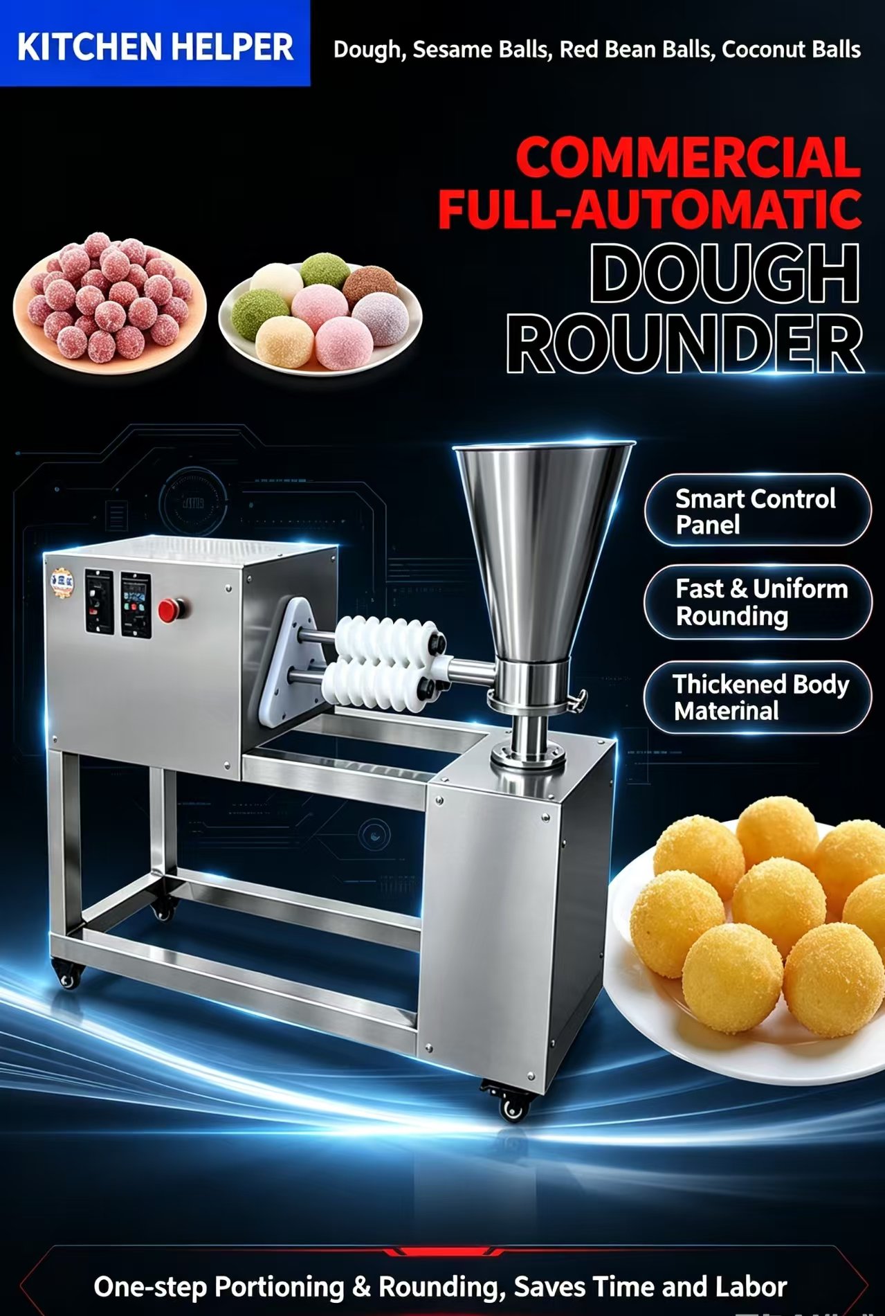 Customer factory floor production line with ball shaping machine in operation